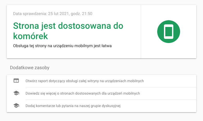 wyniki testu optymalizacji mobilnej